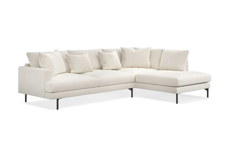 Menard 4-sits Högervänd L-formad Djup Schäslongsoffa i Sammet - Krämvit - Möbler - Soffa - Divansoffa & schäslongsoffa - 4 sits soffa med divan