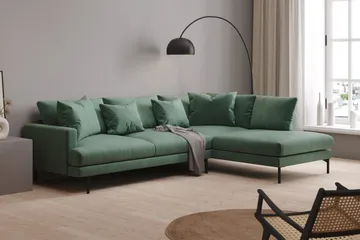 Menard 4-sits Högervänd L-formad Djup Schäslongsoffa i Sammet - Mörkgrön - Möbler - Soffa - Divansoffa & schäslongsoffa - 4 sits soffa med divan