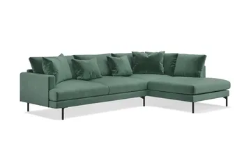Menard 4-sits Högervänd L-formad Djup Schäslongsoffa i Sammet - Mörkgrön - Möbler - Soffa - Divansoffa & schäslongsoffa - 4 sits soffa med divan