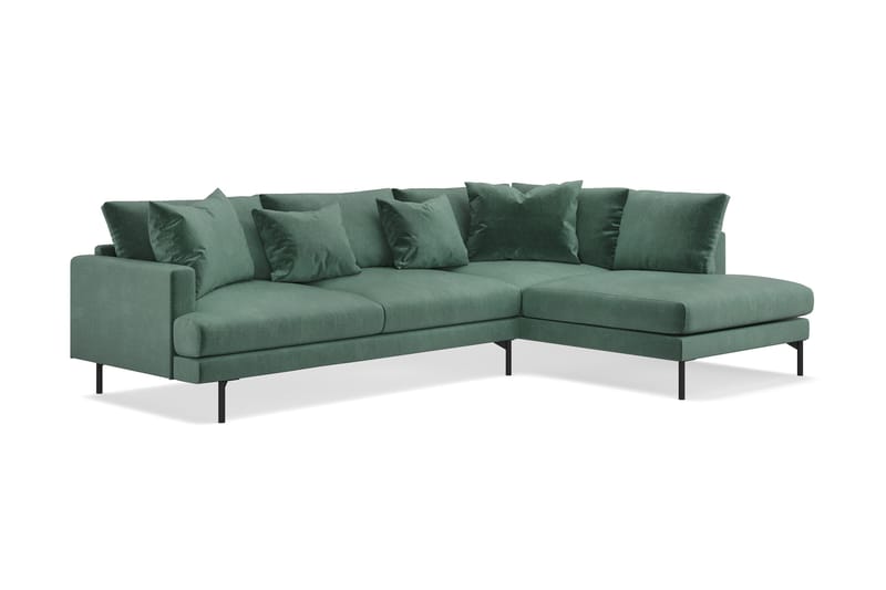 Menard 4-sits Högervänd L-formad Djup Schäslongsoffa i Sammet - Mörkgrön - Möbler - Soffa - Divansoffa & schäslongsoffa - 4 sits soffa med divan