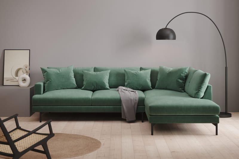 Menard 4-sits Högervänd L-formad Djup Schäslongsoffa i Sammet - Mörkgrön - Möbler - Soffa - Divansoffa & schäslongsoffa - 4 sits soffa med divan