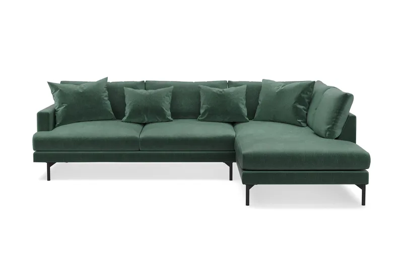 Menard 4-sits Högervänd L-formad Djup Schäslongsoffa i Sammet - Mörkgrön - Möbler - Soffa - Divansoffa & schäslongsoffa - 4 sits soffa med divan
