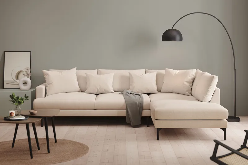 Menard 4-sits Högervänd L-formad Djup Schäslongsoffa i Tyg - Beige - Möbler - Soffa - Divansoffa & schäslongsoffa - 4 sits soffa med divan