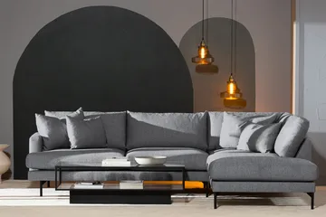 Menard 4-sits Högervänd L-formad Djup Schäslongsoffa i Tyg - Grå - Möbler - Soffa - Divansoffa & schäslongsoffa - 4 sits soffa med divan