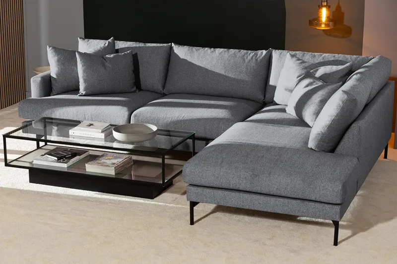 Menard 4-sits Högervänd L-formad Djup Schäslongsoffa i Tyg - Grå - Möbler - Soffa - Divansoffa & schäslongsoffa - 4 sits soffa med divan