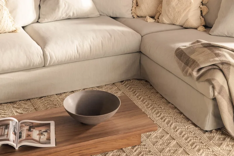 Menard 4-sits Högervänd L-formad Schäslongsoffa i Tyg - Ljusgrå - Möbler - Soffa - Divansoffa & schäslongsoffa - 4 sits soffa med divan