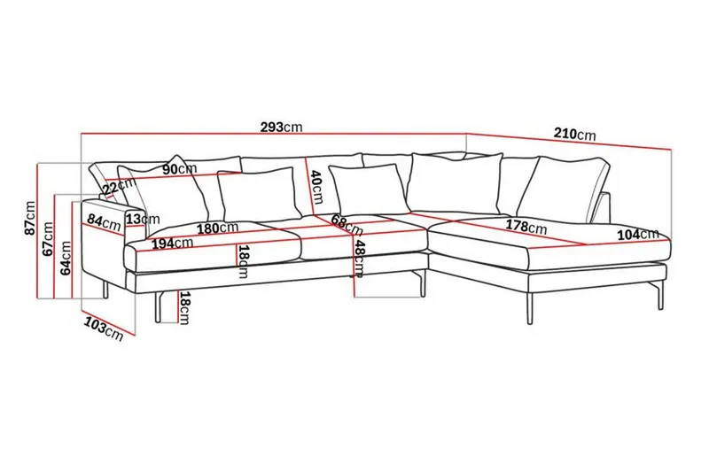 Menard 4-sits Högervänd L-formad Djup Schäslongsoffa i Tyg - Ljusgrå - Möbler - Soffa - Divansoffa & schäslongsoffa - 4 sits soffa med divan