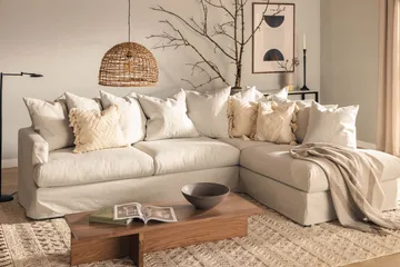 Menard 4-sits Högervänd L-formad Djup Schäslongsoffa i Tyg - Ljusgrå - Möbler - Soffa - Divansoffa & schäslongsoffa - 4 sits soffa med divan