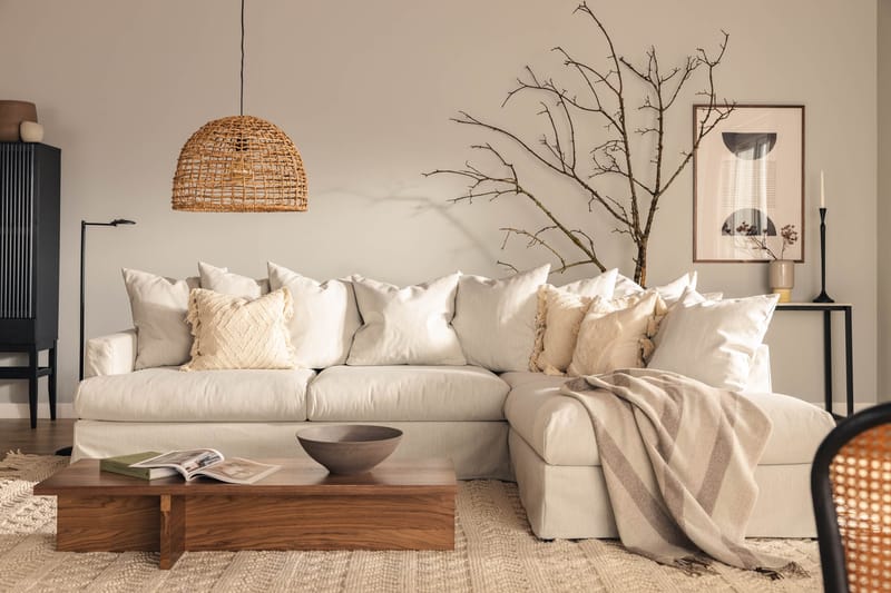 Menard 4-sits Högervänd L-formad Djup Schäslongsoffa i Tyg - Ljusgrå - Möbler - Soffa - Divansoffa & schäslongsoffa - 4 sits soffa med divan