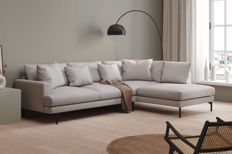 Menard 4-sits Högervänd L-formad Djup Schäslongsoffa i Tyg - Ljusgrå - Möbler - Soffa - Divansoffa & schäslongsoffa - 4 sits soffa med divan