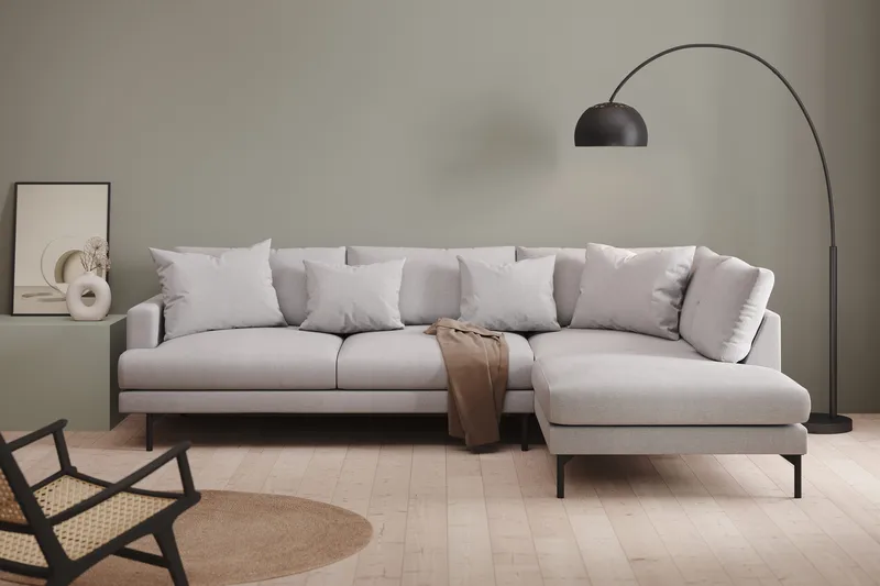 Menard 4-sits Högervänd L-formad Djup Schäslongsoffa i Tyg - Ljusgrå - Möbler - Soffa - Divansoffa & schäslongsoffa - 4 sits soffa med divan