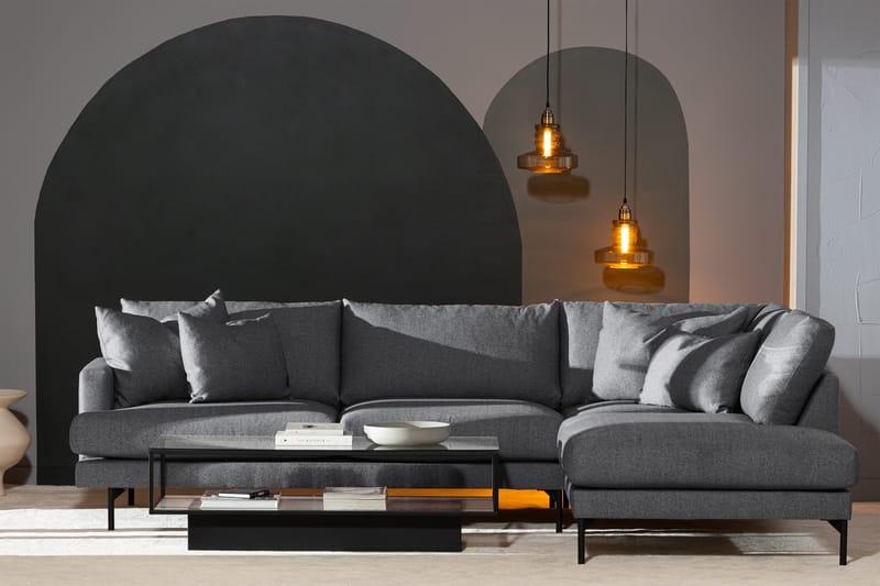 Menard 4-sits Högervänd L-formad Djup Schäslongsoffa i Tyg - Mörkgrå - Möbler - Soffa - Divansoffa & schäslongsoffa - 4 sits soffa med divan