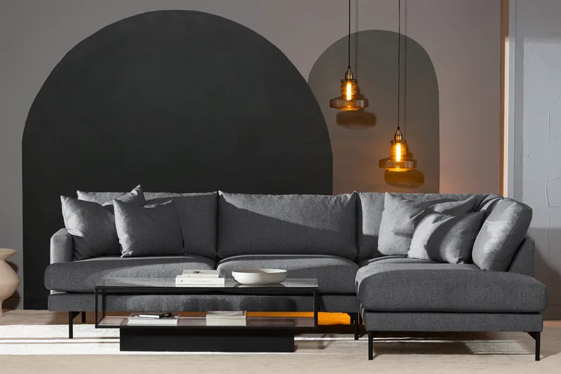 Menard 4-sits Högervänd L-formad Djup Schäslongsoffa i Tyg - Mörkgrå - Möbler - Soffa - Divansoffa & schäslongsoffa - 4 sits soffa med divan