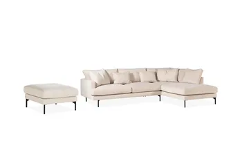 Menard 4-sits Högervänd L-formad Schäslongsoffa + Fotpall i Manchester - Beige - Möbler - Soffa - Divansoffa & schäslongsoffa - 4 sits soffa med divan