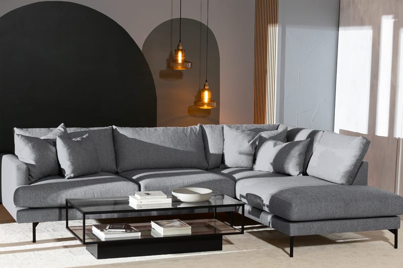 Menard 4-sits Högervänd L-formad Schäslongsoffa i Tyg - Grå - Möbler - Soffa - Divansoffa & schäslongsoffa - 4 sits soffa med divan