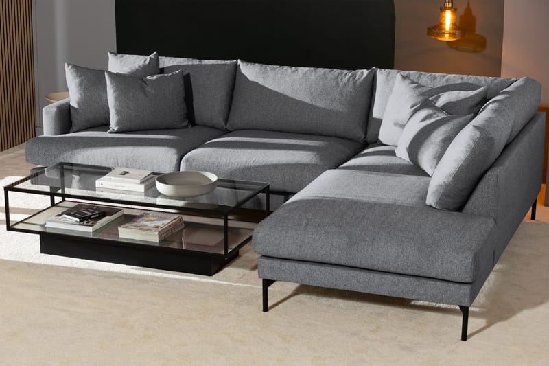Menard 4-sits Högervänd L-formad Schäslongsoffa i Tyg - Grå - Möbler - Soffa - Divansoffa & schäslongsoffa - 4 sits soffa med divan