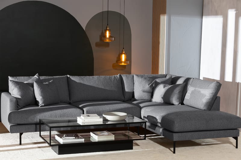 Menard 4-sits Högervänd L-formad Schäslongsoffa i Tyg - Mörkgrå - Möbler - Soffa - Divansoffa & schäslongsoffa - 4 sits soffa med divan