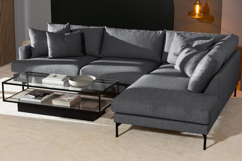 Menard 4-sits Högervänd L-formad Schäslongsoffa i Tyg - Mörkgrå - Möbler - Soffa - Divansoffa & schäslongsoffa - 4 sits soffa med divan