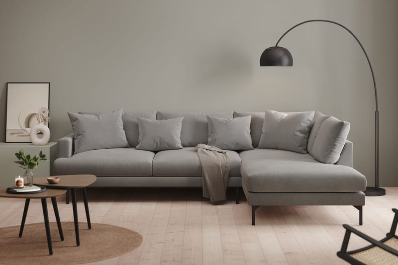 Menard 4-sits Högervänd L-formad Schäslongsoffa i Tyg - Mörkgrå - Möbler - Soffa - Divansoffa & schäslongsoffa - 4 sits soffa med divan