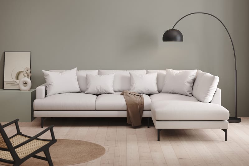 Menard 4-sits Högervänd L-formad Schäslongsoffa i Tyg - Vit - Möbler - Soffa - Divansoffa & schäslongsoffa - 4 sits soffa med divan