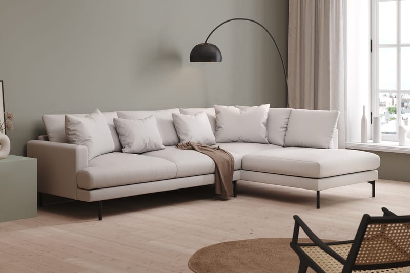 Menard 4-sits Högervänd L-formad Schäslongsoffa i Tyg - Vit - Möbler - Soffa - Divansoffa & schäslongsoffa - 4 sits soffa med divan