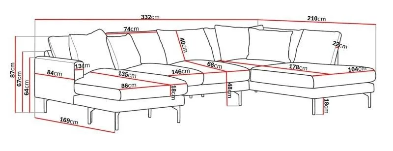 Menard 4-sits Högervänd Stor U-formad Djup Soffa med Divan och Schäslong i Manchester - Brun - Möbler - Soffa - Divansoffa & schäslongsoffa - 4 sits soffa med divan