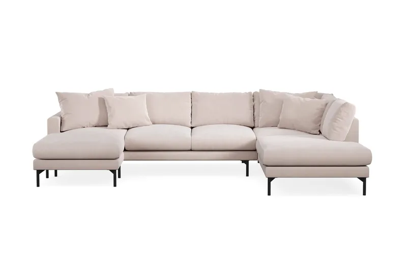 Menard 4-sits Högervänd Stor U-formad Djup Soffa med Divan och Schäslong i Sammet - Beige - Möbler - Soffa - Divansoffa & schäslongsoffa - 4 sits soffa med divan