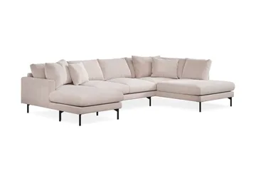 Menard 4-sits Högervänd Stor U-formad Djup Soffa med Divan och Schäslong i Sammet - Beige - Möbler - Soffa - Divansoffa & schäslongsoffa - 4 sits soffa med divan