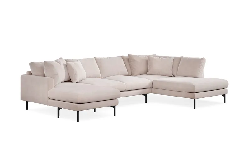 Menard 4-sits Högervänd Stor U-formad Djup Soffa med Divan och Schäslong i Sammet - Beige - Möbler - Soffa - Divansoffa & schäslongsoffa - 4 sits soffa med divan