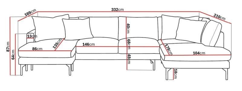 Menard 4-sits Högervänd Stor U-formad Djup Soffa med Divan och Schäslong i Tyg - Beige - Möbler - Soffa - Divansoffa & schäslongsoffa - 4 sits soffa med divan