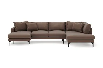 Menard 4-sits Högervänd Stor U-formad Djup Soffa med Divan och Schäslong i Tyg - Brun - Möbler - Soffa - Divansoffa & schäslongsoffa - 4 sits soffa med divan