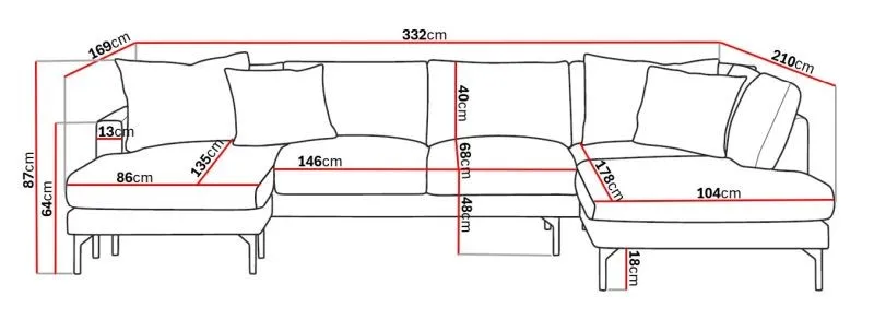 Menard 4-sits Högervänd U-formad Soffa med Divan och Schäslong i Manchester - Brun - Möbler - Soffa - Divansoffa & schäslongsoffa - 4 sits soffa med divan