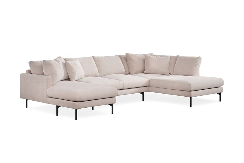 Menard 4-sits Högervänd U-formad Soffa med Divan och Schäslong i Sammet - Beige - Möbler - Soffa - Divansoffa & schäslongsoffa - 4 sits soffa med divan
