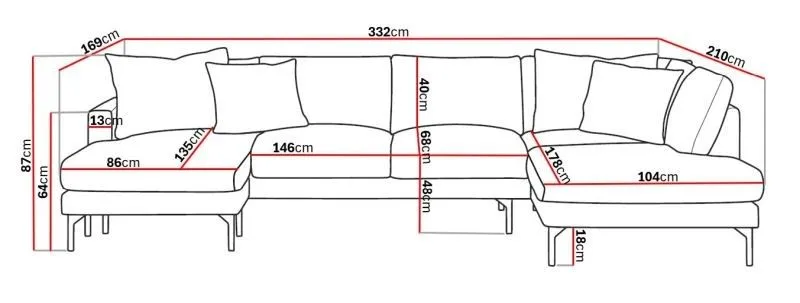 Menard 4-sits Högervänd U-formad Soffa med Divan och Schäslong i Tyg - Beige - Möbler - Soffa - Divansoffa & schäslongsoffa - 4 sits soffa med divan