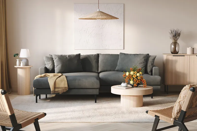Menard 4-sits Vänstervänd L-formad Divansoffa i Manchester - Grå - Möbler - Soffa - Divansoffa & schäslongsoffa - 4 sits soffa med divan