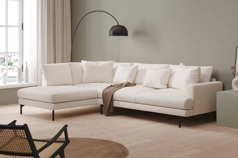 Menard 4-sits Vänstervänd L-formad Djup Schäslongsoffa i Bouclé - Vit - Möbler - Soffa - Divansoffa & schäslongsoffa - 4 sits soffa med divan