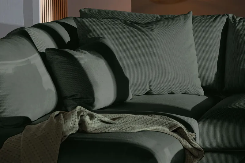 Menard 4-sits Vänstervänd L-formad Djup Schäslongsoffa i Manchester - Grön - Möbler - Soffa - Divansoffa & schäslongsoffa - 4 sits soffa med divan