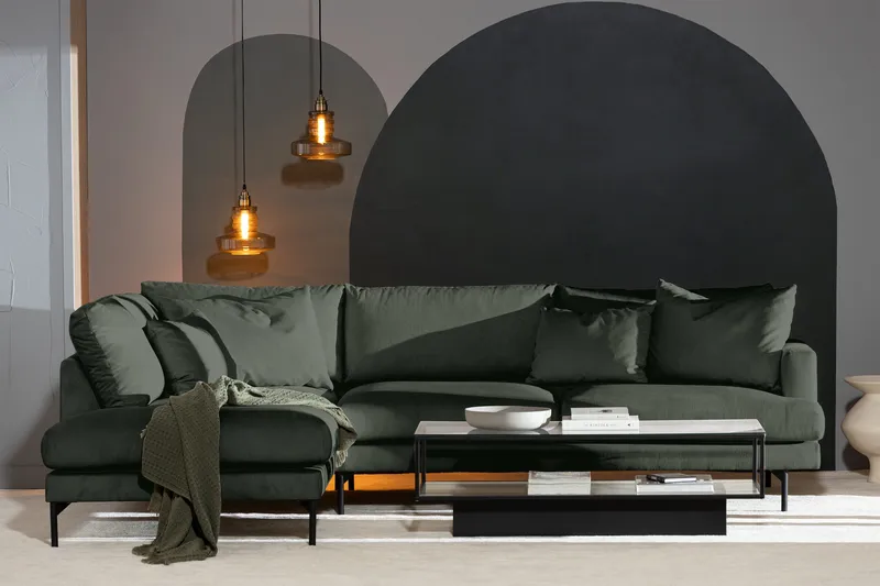 Menard 4-sits Vänstervänd L-formad Djup Schäslongsoffa i Manchester - Grön - Möbler - Soffa - Divansoffa & schäslongsoffa - 4 sits soffa med divan