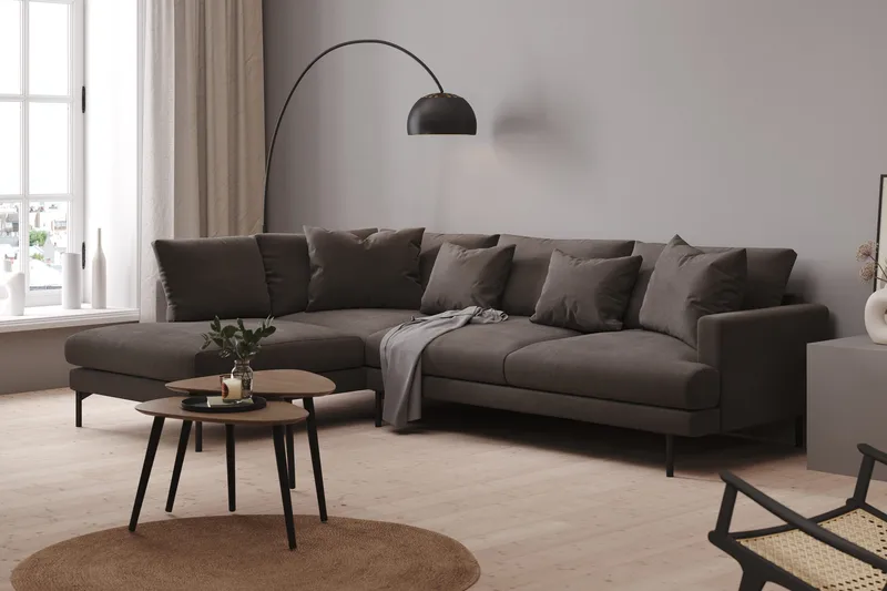 Menard 4-sits Vänstervänd L-formad Djup Schäslongsoffa i Manchester - Mörkgrå - Möbler - Soffa - Divansoffa & schäslongsoffa - 4 sits soffa med divan