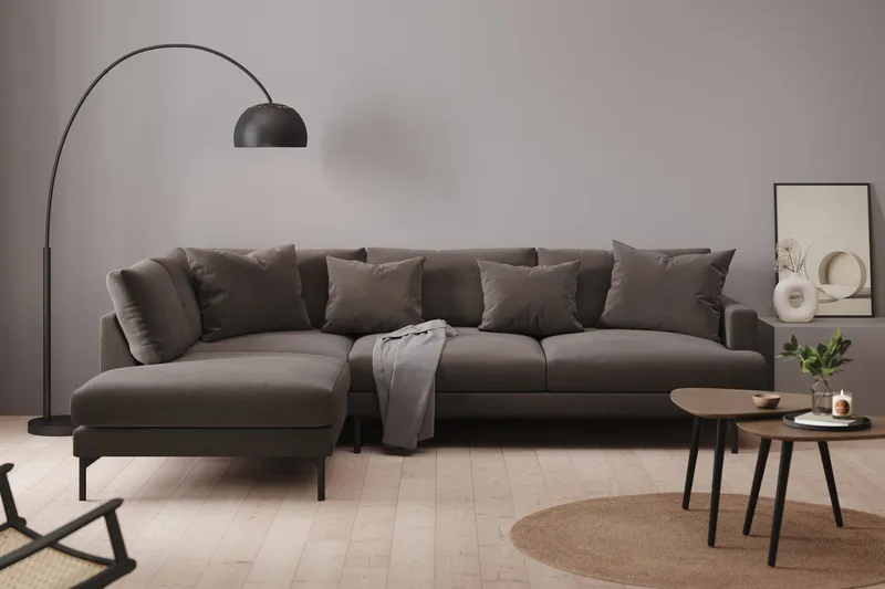Menard 4-sits Vänstervänd L-formad Djup Schäslongsoffa i Manchester - Mörkgrå - Möbler - Soffa - Divansoffa & schäslongsoffa - 4 sits soffa med divan