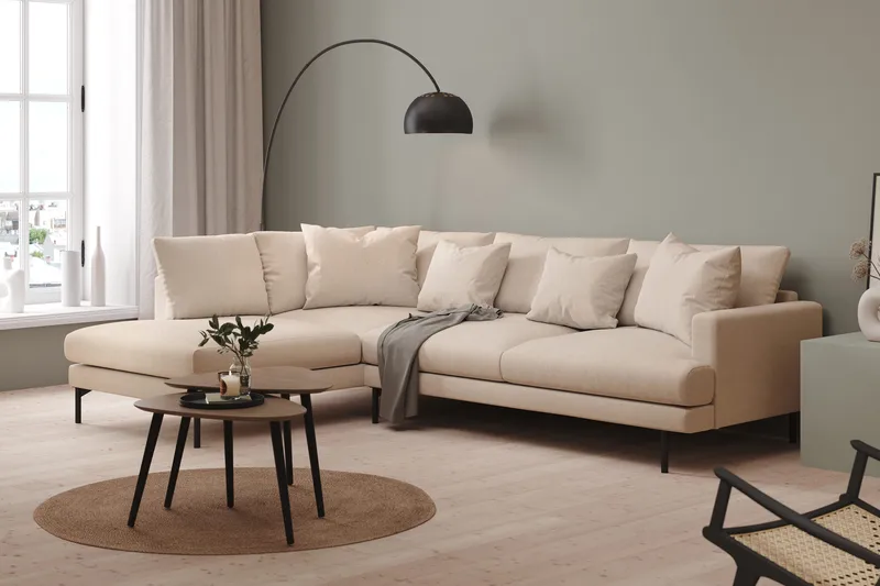Menard 4-sits Vänstervänd L-formad Djup Schäslongsoffa i Tyg - Beige - Möbler - Soffa - Divansoffa & schäslongsoffa - 4 sits soffa med divan