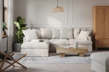 Menard 4-sits Vänstervänd L-formad Djup Schäslongsoffa i Tyg - Beige - Möbler - Soffa - Divansoffa & schäslongsoffa - 4 sits soffa med divan