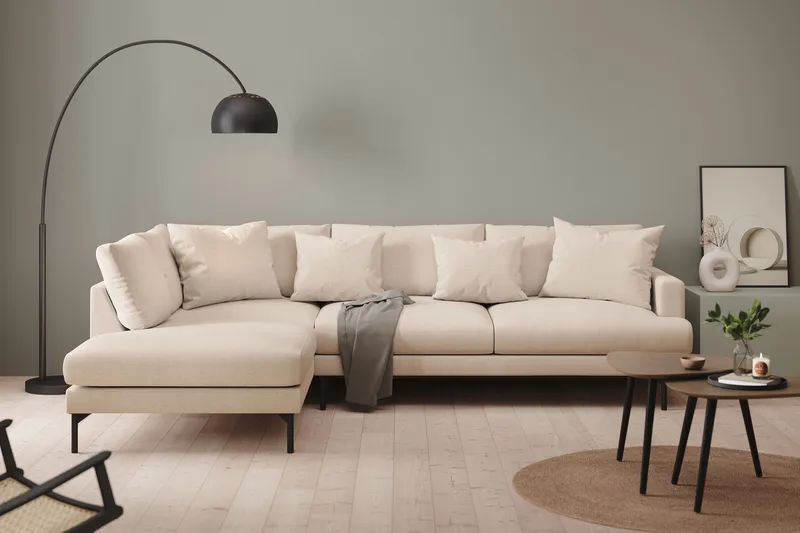 Menard 4-sits Vänstervänd L-formad Djup Schäslongsoffa i Tyg - Beige - Möbler - Soffa - Divansoffa & schäslongsoffa - 4 sits soffa med divan