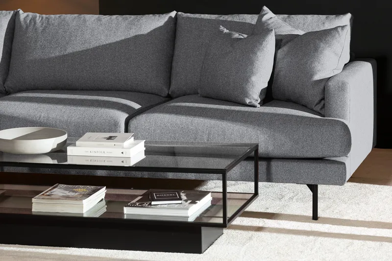 Menard 4-sits Vänstervänd L-formad Djup Schäslongsoffa i Tyg - Grå - Möbler - Soffa - Divansoffa & schäslongsoffa - 4 sits soffa med divan