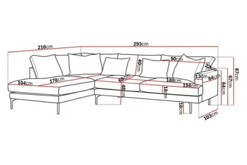 Menard 4-sits Vänstervänd L-formad Djup Schäslongsoffa i Tyg - Grå - Möbler - Soffa - Divansoffa & schäslongsoffa - 4 sits soffa med divan