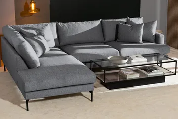 Menard 4-sits Vänstervänd L-formad Djup Schäslongsoffa i Tyg - Grå - Möbler - Soffa - Divansoffa & schäslongsoffa - 4 sits soffa med divan