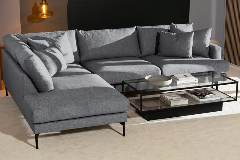 Menard 4-sits Vänstervänd L-formad Djup Schäslongsoffa i Tyg - Grå - Möbler - Soffa - Divansoffa & schäslongsoffa - 4 sits soffa med divan