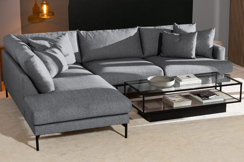 Menard 4-sits Vänstervänd L-formad Djup Schäslongsoffa i Tyg - Grå - Möbler - Soffa - Divansoffa & schäslongsoffa - 4 sits soffa med divan