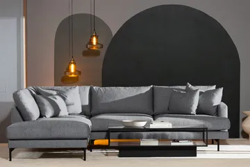 Menard 4-sits Vänstervänd L-formad Djup Schäslongsoffa i Tyg - Grå - Möbler - Soffa - Divansoffa & schäslongsoffa - 4 sits soffa med divan