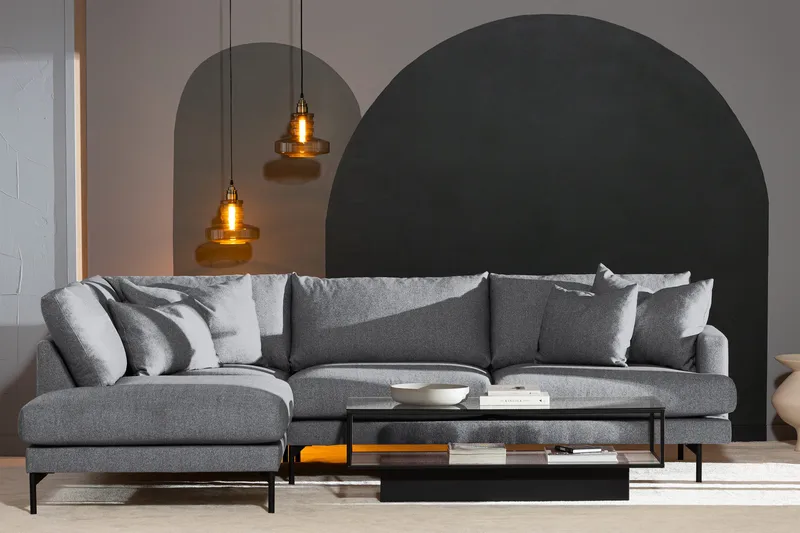 Menard 4-sits Vänstervänd L-formad Djup Schäslongsoffa i Tyg - Grå - Möbler - Soffa - Divansoffa & schäslongsoffa - 4 sits soffa med divan